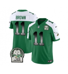 Men Philadelphia Eagles 11 A J Brown Green White 2023 F U S E Throwback Vapor Untouchable Limited Stitched Football Jersey Men Philadelphia Eagles 11 A J Brown Green White 2023 F U S E Throwback Vapor Untouchable Limited Stitched Football Jersey