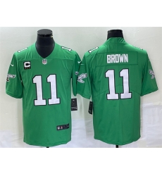 Men Philadelphia Eagles 11 A J Brown Green With C Patch Stitched Football Jersey Men Philadelphia Eagles 11 A J Brown Green With C Patch Stitched Football Jersey
