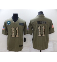 Men Philadelphia Eagles 11 A J Brown Olive Camo Salute To Service Limited Stitched Jerse Men Philadelphia Eagles 11 A J Brown Olive Camo Salute To Service Limited Stitched Jerse