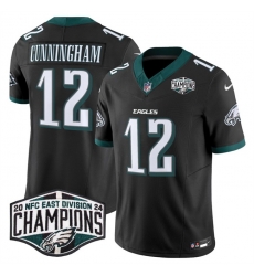Men Philadelphia Eagles 12 Randall Cunningham Black 2024 New NFC East Champions F U S E Vapor Untouchable Limited Stitched Football Jersey Men Philadelphia Eagles 12 Randall Cunningham Black 2024 New NFC East Champions F U S E Vapor Untouchable Limited Stitched Football Jersey