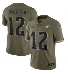 Men Philadelphia Eagles 12 Randall Cunningham Olive 2022 Salute To Service Limited Stitched Jersey Men Philadelphia Eagles 12 Randall Cunningham Olive 2022 Salute To Service Limited Stitched Jersey