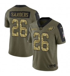 Men Philadelphia Eagles 26 Miles Sanders 2021 Salute To Service Olive Camo Limited Stitched Jersey Men Philadelphia Eagles 26 Miles Sanders 2021 Salute To Service Olive Camo Limited Stitched Jersey