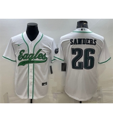 Men Philadelphia Eagles 26 Miles Sanders White With Patch Cool Base Stitched Baseball Jersey Men Philadelphia Eagles 26 Miles Sanders White With Patch Cool Base Stitched Baseball Jersey