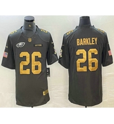 Men Philadelphia Eagles 26 Saquon Barkley Anthracite Gold 2016 Salute To Service Stitched Nike Limited Jersey Men Philadelphia Eagles 26 Saquon Barkley Anthracite Gold 2016 Salute To Service Stitched Nike Limited Jersey