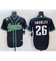 Men Philadelphia Eagles 26 Saquon Barkley Black With 3 star C Patch Cool Base Baseball Stitched Jersey Men Philadelphia Eagles 26 Saquon Barkley Black With 3 star C Patch Cool Base Baseball Stitched Jersey