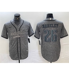 Men Philadelphia Eagles 26 Saquon Barkley Gray Cool Base Baseball Stitched Jersey Men Philadelphia Eagles 26 Saquon Barkley Gray Cool Base Baseball Stitched Jersey