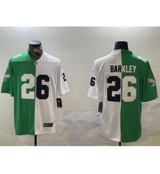 Men Philadelphia Eagles 26 Saquon Barkley Green White Split Vapor Untouchable Limited Stitched Football Jersey Men Philadelphia Eagles 26 Saquon Barkley Green White Split Vapor Untouchable Limited Stitched Football Jersey