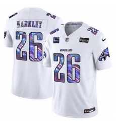 Men Philadelphia Eagles 26 Saquon Barkley White 2024 Crucial Catch F U S E With 4 Star C Patch Vapor Untouchable Limited Stitched Football Jersey Men Philadelphia Eagles 26 Saquon Barkley White 2024 Crucial Catch F U S E With 4 Star C Patch Vapor Untouchable Limited Stitched Football Jersey