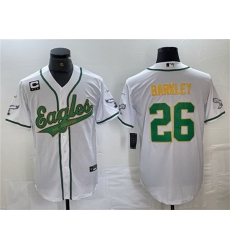 Men Philadelphia Eagles 26 Saquon Barkley White Gold With 3 star C Patch Cool Base Baseball Stitched Jersey Men Philadelphia Eagles 26 Saquon Barkley White Gold With 3 star C Patch Cool Base Baseball Stitched Jersey
