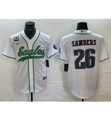 Men Philadelphia Eagles 26 Saquon Barkley White With 3 star C Patch Cool Base Baseball Stitched Jersey Men Philadelphia Eagles 26 Saquon Barkley White With 3 star C Patch Cool Base Baseball Stitched Jersey