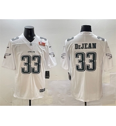 Men Philadelphia Eagles 33 Cooper DeJean White 2025 Super Bowl LIX Patch Fashion New Vapor Untouchable Limited Stitched Football Jersey Men Philadelphia Eagles 33 Cooper DeJean White 2025 Super Bowl LIX Patch Fashion New Vapor Untouchable Limited Stitched Football Jersey