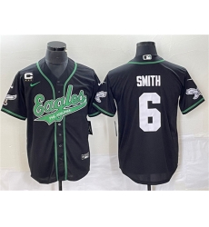 Men Philadelphia Eagles 6 DeVonta Smith Black With C Patch Cool Base Stitched Baseball Jersey Men Philadelphia Eagles 6 DeVonta Smith Black With C Patch Cool Base Stitched Baseball Jersey