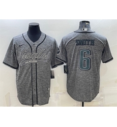 Men Philadelphia Eagles 6 DeVonta Smith Gray With Patch Cool Base Stitched Baseball JerseyS Men Philadelphia Eagles 6 DeVonta Smith Gray With Patch Cool Base Stitched Baseball JerseyS