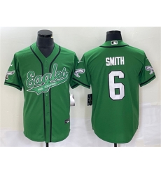 Men Philadelphia Eagles 6 DeVonta Smith Green Cool Base Stitched Baseball Jersey Men Philadelphia Eagles 6 DeVonta Smith Green Cool Base Stitched Baseball Jersey