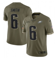 Men Philadelphia Eagles 6 DeVonta Smith Olive 2022 Salute To Service Limited Stitched Jersey Men Philadelphia Eagles 6 DeVonta Smith Olive 2022 Salute To Service Limited Stitched Jersey