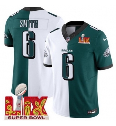 Men Philadelphia Eagles 6 DeVonta Smith White Green Split 2025 Super Bowl LIX Patch F U S E Vapor Untouchable Limited Stitched Football Jersey Men Philadelphia Eagles 6 DeVonta Smith White Green Split 2025 Super Bowl LIX Patch F U S E Vapor Untouchable Limited Stitched Football Jersey