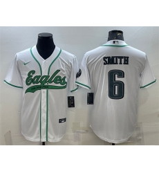 Men Philadelphia Eagles 6 DeVonta Smith White With Patch Cool Base Stitched Baseball Jersey Men Philadelphia Eagles 6 DeVonta Smith White With Patch Cool Base Stitched Baseball Jersey