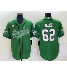 Men Philadelphia Eagles 62 Jason Kelce Green With C Patch Cool Base Stitched Baseball Jersey Men Philadelphia Eagles 62 Jason Kelce Green With C Patch Cool Base Stitched Baseball Jersey