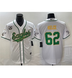 Men Philadelphia Eagles 62 Jason Kelce White Gold With C Patch Cool Base Stitched Baseball Jersey Men Philadelphia Eagles 62 Jason Kelce White Gold With C Patch Cool Base Stitched Baseball Jersey