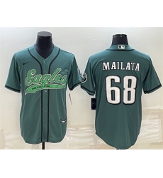 Men Philadelphia Eagles 68 Jordan Mailata Green With Patch Cool Base Stitched Baseball Jersey Men Philadelphia Eagles 68 Jordan Mailata Green With Patch Cool Base Stitched Baseball Jersey