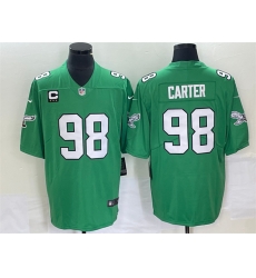 Men Philadelphia Eagles 98 Jalen Carter Green Vapor Limited With C Patch Stitched Football Jersey Men Philadelphia Eagles 98 Jalen Carter Green Vapor Limited With C Patch Stitched Football Jersey