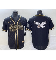 Men Philadelphia Eagles Black Gold Team Big Logo Cool Base Stitched Baseball Jersey Men Philadelphia Eagles Black Gold Team Big Logo Cool Base Stitched Baseball Jersey