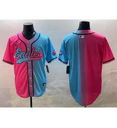 Men Philadelphia Eagles Blank Pink Blue Limited Stitched Baseball Jersey Men Philadelphia Eagles Blank Pink Blue Limited Stitched Baseball Jersey