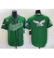 Men Philadelphia Eagles Green Team Big Logo With C Patch Cool Base Stitched Baseball Jersey Men Philadelphia Eagles Green Team Big Logo With C Patch Cool Base Stitched Baseball Jersey