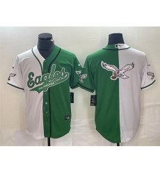 Men Philadelphia Eagles Green White Split Team Big Logo Cool Base Stitched Baseball JerseyS Men Philadelphia Eagles Green White Split Team Big Logo Cool Base Stitched Baseball JerseyS