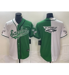 Men Philadelphia Eagles Green White Split Team Big Logo Cool Base Stitched Baseball Jersey Men Philadelphia Eagles Green White Split Team Big Logo Cool Base Stitched Baseball Jersey