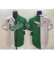 Men Philadelphia Eagles Green White Split Team Big Logo With 3 Star C Patch Cool Base Stitched Baseball JerseyS Men Philadelphia Eagles Green White Split Team Big Logo With 3 Star C Patch Cool Base Stitched Baseball JerseyS