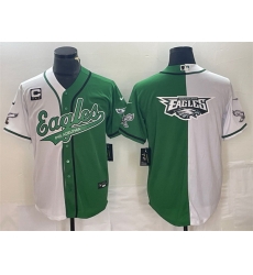 Men Philadelphia Eagles Green White Split Team Big Logo With 3 Star C Patch Cool Base Stitched Baseball Jersey Men Philadelphia Eagles Green White Split Team Big Logo With 3 Star C Patch Cool Base Stitched Baseball Jersey