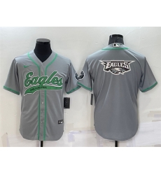 Men Philadelphia Eagles Grey Team Big Logo With Patch Cool Base Stitched Baseball Jersey Men Philadelphia Eagles Grey Team Big Logo With Patch Cool Base Stitched Baseball Jersey