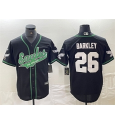 Men's Philadelphia Eagles #26 Saquon Barkley Black Cool Base Stitched Baseball Jersey Men's Philadelphia Eagles #26 Saquon Barkley Black Cool Base Stitched Baseball Jersey