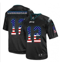 New Philadelphia Eagles #12 Randall Cunningham Black Men' Stitched NFL Elite USA Flag Fashion Jersey New Philadelphia Eagles #12 Randall Cunningham Black Men' Stitched NFL Elite USA Flag Fashion Jersey