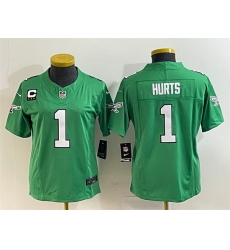 Women Philadelphia Eagles 1 Jalen Hurts Green 2023 F U S E With C Patch Stitched Football Jersey Run Small Women Philadelphia Eagles 1 Jalen Hurts Green 2023 F U S E With C Patch Stitched Football Jersey Run Small
