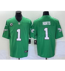 Youth Philadelphia Eagles 1 Jalen Hurts Green Vapor Limited With C Patch Stitched Football Jersey Youth Philadelphia Eagles 1 Jalen Hurts Green Vapor Limited With C Patch Stitched Football Jersey