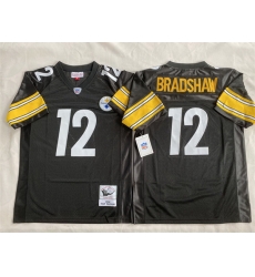 Men Pittsburgh Steelers 12 Terry Bradshaw Black Stitched Football Jersey Men Pittsburgh Steelers 12 Terry Bradshaw Black Stitched Football Jersey