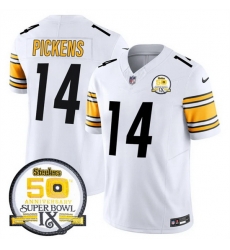 Men Pittsburgh Steelers 14 George Pickens White 2024 F U S E 50th Anniversary Of Super Bowl IX Alternate Vapor Untouchable Limited Stitched Jersey Men Pittsburgh Steelers 14 George Pickens White 2024 F U S E 50th Anniversary Of Super Bowl IX Alternate Vapor Untouchable Limited Stitched Jersey