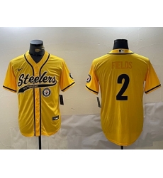 Men Pittsburgh Steelers 2 Justin Fields Yellow With Patch Cool Base Stitched Baseball Jersey 2 Men Pittsburgh Steelers 2 Justin Fields Yellow With Patch Cool Base Stitched Baseball Jersey 2