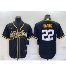 Men Pittsburgh Steelers 22 Najee Harris Black With Patch Cool Base Stitched Baseball Jersey Men Pittsburgh Steelers 22 Najee Harris Black With Patch Cool Base Stitched Baseball Jersey