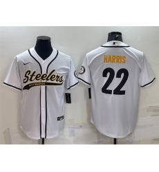 Men Pittsburgh Steelers 22 Najee Harris White With Patch Cool Base Stitched Baseball Jersey Men Pittsburgh Steelers 22 Najee Harris White With Patch Cool Base Stitched Baseball Jersey