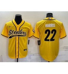 Men Pittsburgh Steelers 22 Najee Harris Yellow With Patch Cool Base Stitched Baseball Jersey Men Pittsburgh Steelers 22 Najee Harris Yellow With Patch Cool Base Stitched Baseball Jersey