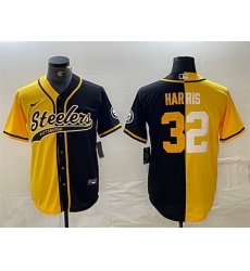Men Pittsburgh Steelers 32 Franco Harris Yellow Black Split With Patch Cool Base Stitched Baseball Jersey Men Pittsburgh Steelers 32 Franco Harris Yellow Black Split With Patch Cool Base Stitched Baseball Jersey