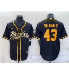 Men Pittsburgh Steelers 43 Troy Polamalu Black Gold With Patch Cool Base Stitched Baseball Jersey Men Pittsburgh Steelers 43 Troy Polamalu Black Gold With Patch Cool Base Stitched Baseball Jersey