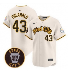 Men Pittsburgh Steelers 43 Troy Polamalu Cream 412 Patch Vapor Premier Limited Stitched Baseball Jersey Men Pittsburgh Steelers 43 Troy Polamalu Cream 412 Patch Vapor Premier Limited Stitched Baseball Jersey