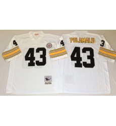 Men Pittsburgh Steelers 43 Troy Polamalu White M&N Throwback Jersey Men Pittsburgh Steelers 43 Troy Polamalu White M&N Throwback Jersey