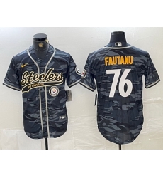 Men Pittsburgh Steelers 76 Troy Fautanu Black With Patch Cool Base Stitched Baseball Jersey 3 Men Pittsburgh Steelers 76 Troy Fautanu Black With Patch Cool Base Stitched Baseball Jersey 3