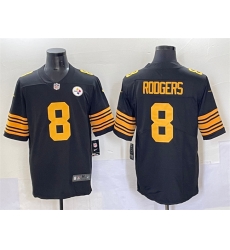 Men Pittsburgh Steelers 8 Aaron Rodgers Black 2025 Color Rush Vapor Limited Stitched Football Jersey Men Pittsburgh Steelers 8 Aaron Rodgers Black 2025 Color Rush Vapor Limited Stitched Football Jersey