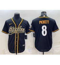 Men Pittsburgh Steelers 8 Kenny Pickett Black With Patch Cool Base Stitched Baseball Jersey Men Pittsburgh Steelers 8 Kenny Pickett Black With Patch Cool Base Stitched Baseball Jersey